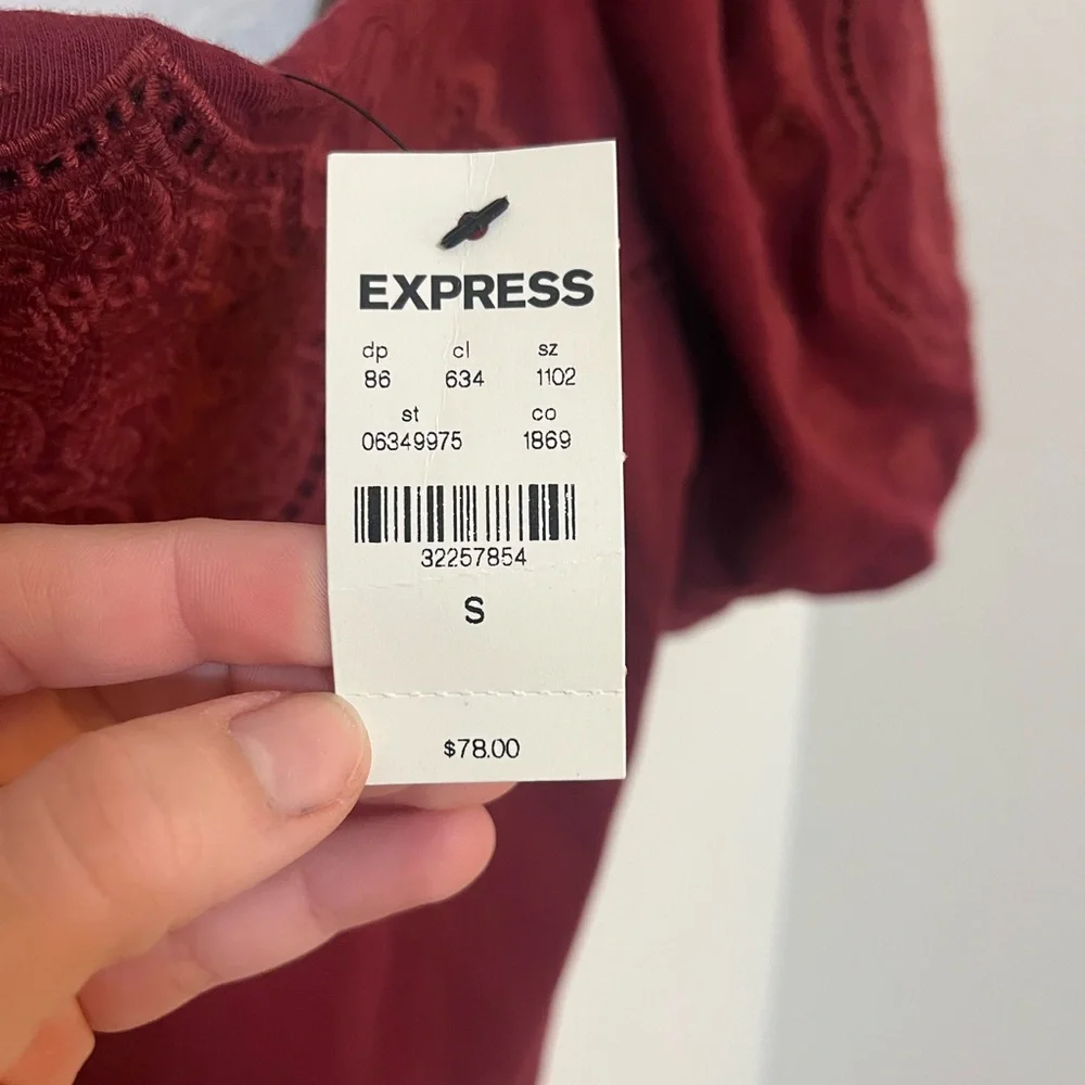Express Puff Sleeve Burgundy Blouse with Embroidered Details - Picture 4 of 4
